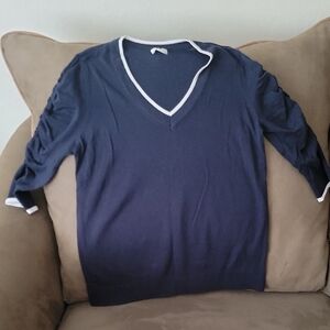 J. Jill Women Deep Blue V-Neck Sweater